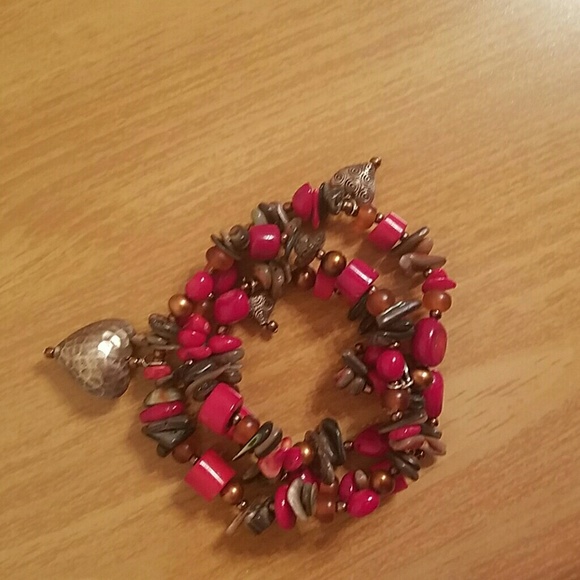 Festive red heart and earth stone bracelet
