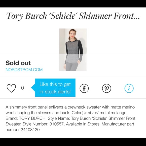 Tory Burch 'Schiele' Shimmer Front Sweater