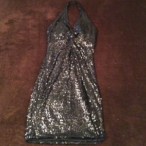 Black sequined halter dress