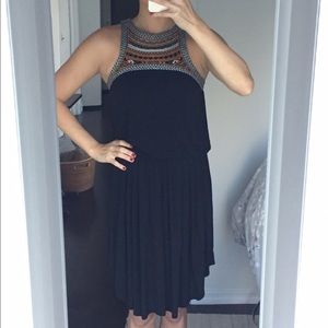 Boho black dress with tribal detail
