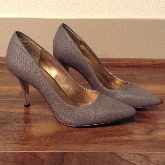 BCBG Grey Faux Snakeskin Heels