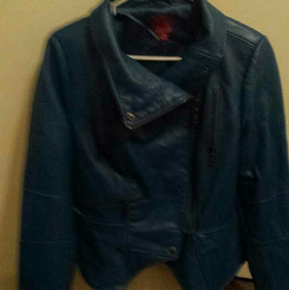 Blue woman's leather jacket