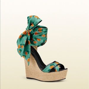 Gucci satin tie around ankle wedges