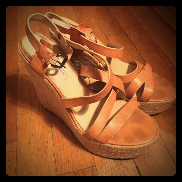 Vera Wang Tan Strappy Wedge Sandal, Size 9