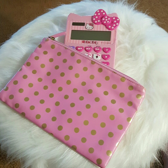 Pink w/gold polka dot pouch.