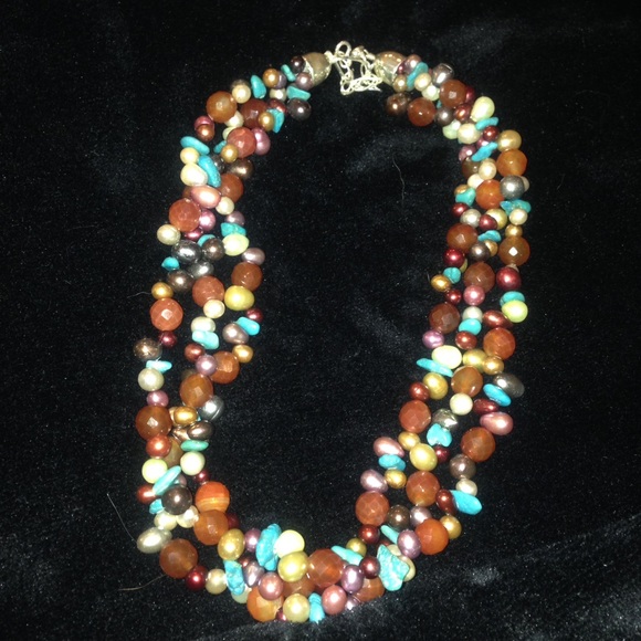 Genuine multi gemstone three strand necklace