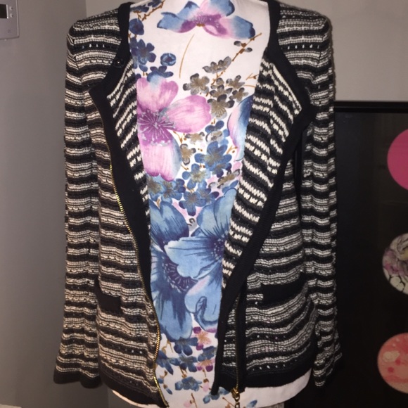 LAST CALL Paris Black and White Striped Knit Cardi - Picture 2 of 4