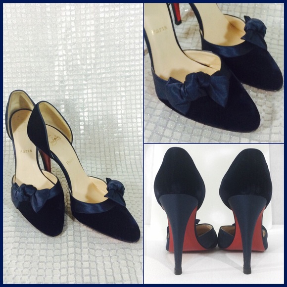 CHRISTIAN LOUBOUTIN NAVY VELVET D'ORSAY PUMPS SZ40