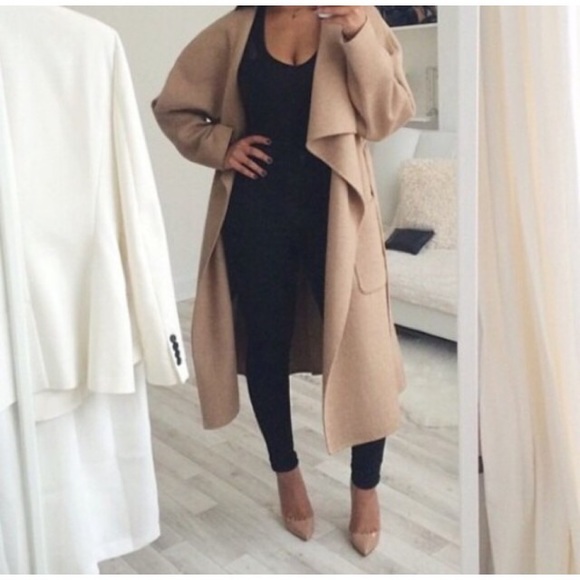 NWT camel tan waterfall long belted coat
