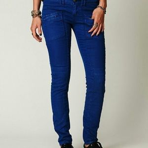Free People Skinny Royal Blue Moto Style Jeans
