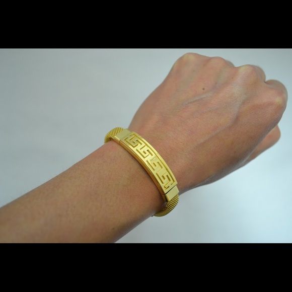 Men's 24K Gold Layered Four Greek Key Bracelet - Picture 1 of 4