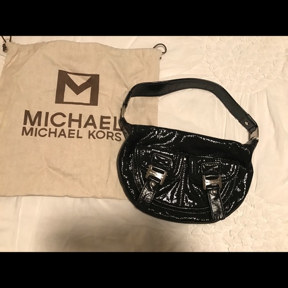 Michael Kors Black Patent Leather Hobo Handbag