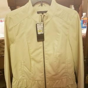 Winter White leather jacket, with a peblum bottom