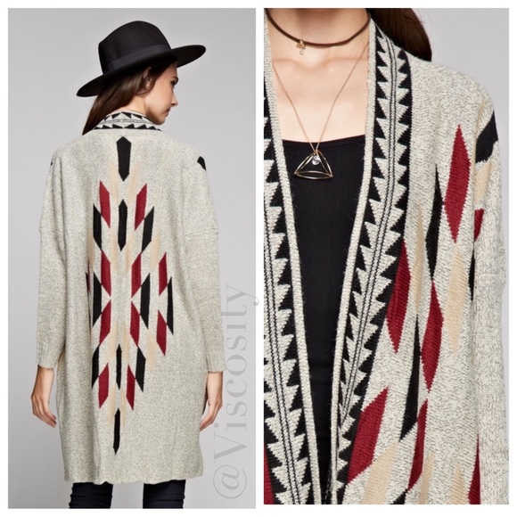 Oatmeal Aztec Slouch Cardigan - Picture 2 of 4