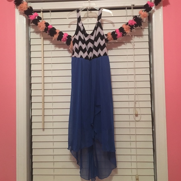 High low chevron and blue dress