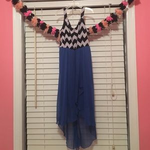 High low chevron and blue dress