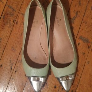 Kate Spade Mint Green/Silver Bow Flats