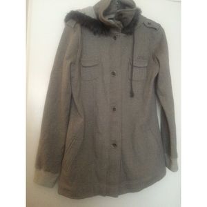 Grey hooded Jacket with faux fur trim
