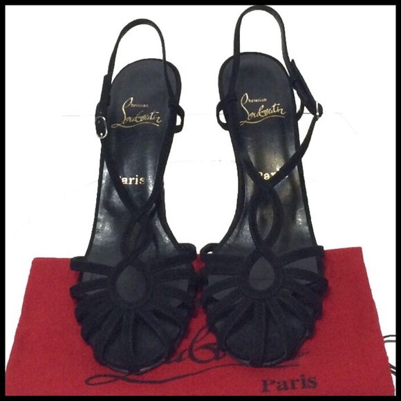 CHRISTIAN LOUBOUTIN STRAPPY BLACK SUEDE HEELS SZ39