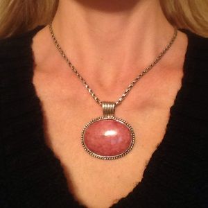 Large genuine sterling pink rhodonite slide.