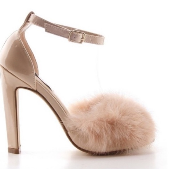 🖐SOLD OUT🖐Pink Fluffy Peep Toe Heels - Picture 2 of 3