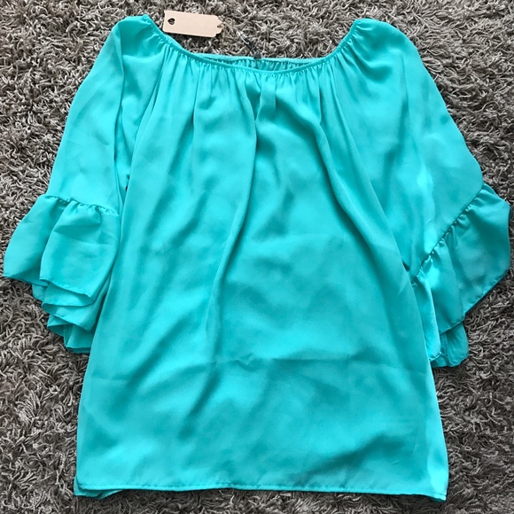 Mint Off Shoulder Blouse - Picture 2 of 2