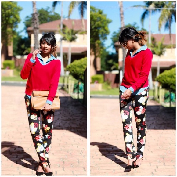 H&M Black Floral Pants