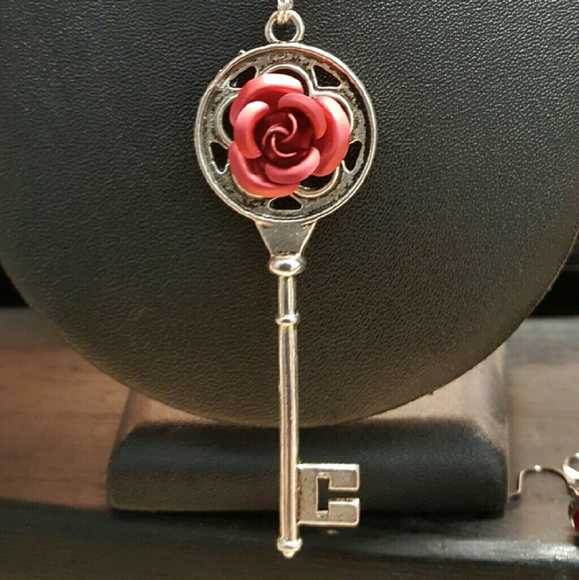 Handmade Steampunk Victorian Key & Rose Necklace