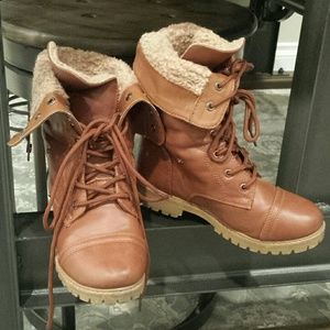 Brown Leather Combat Boots