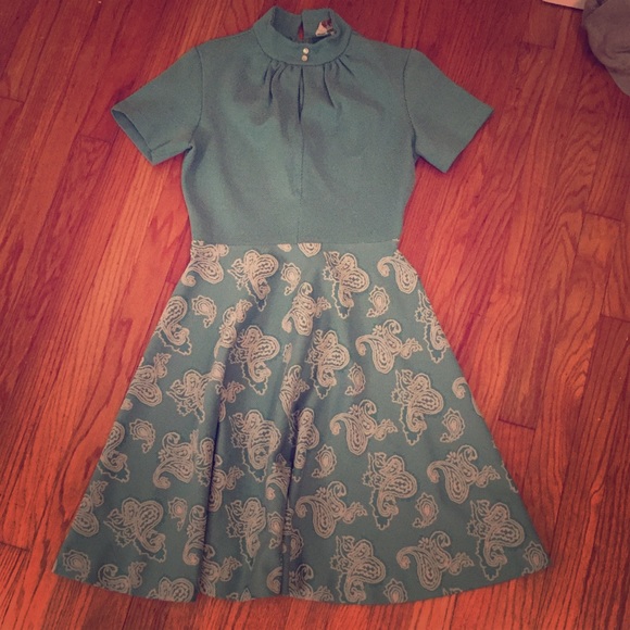 Vintage teal and white dress