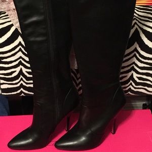 Black Leather Hi Heel Boots Size 9