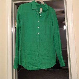 J Crew Emerald Green Button Down Linen