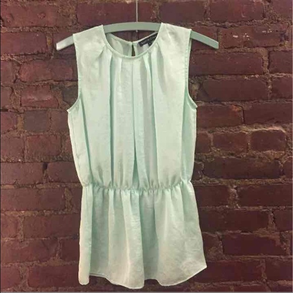 Violet & Claire Tops - Mint Silky Sleeveless Peplum Tank