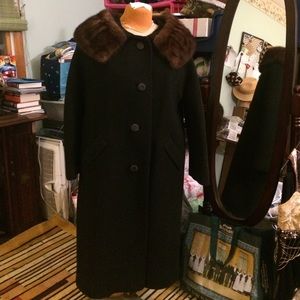 Vintage Black Forstmann Wool Coat w/ Mink Collar
