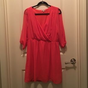 Orange/coral cold shoulder dress