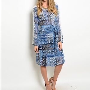 Blue White Modest Dress