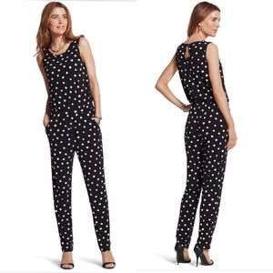 Chicos sleeveless black while Polka dot jumpsuit
