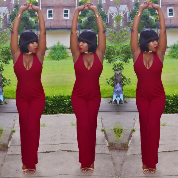 Wine Fancy Back Jumpsuit