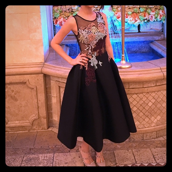 Jovani size 0 floral-embroidered black dress - Picture 1 of 4