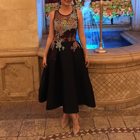 Jovani size 0 floral-embroidered black dress - Picture 3 of 4