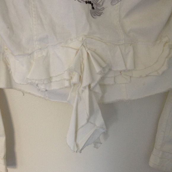 Embroidered White Jacket w/ Distress & Ruffles - Picture 3 of 4