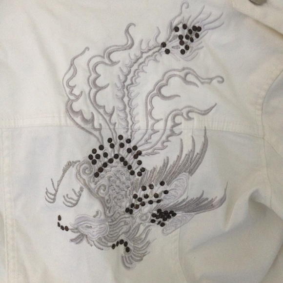 Embroidered White Jacket w/ Distress & Ruffles - Picture 4 of 4