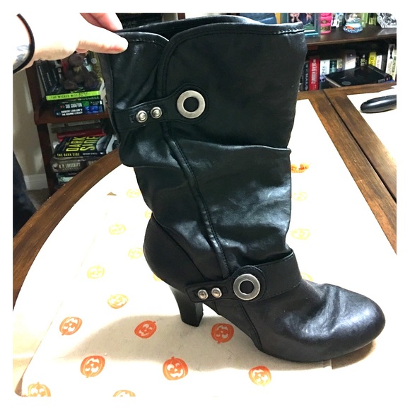 ANA black leather mid calf fashion boot