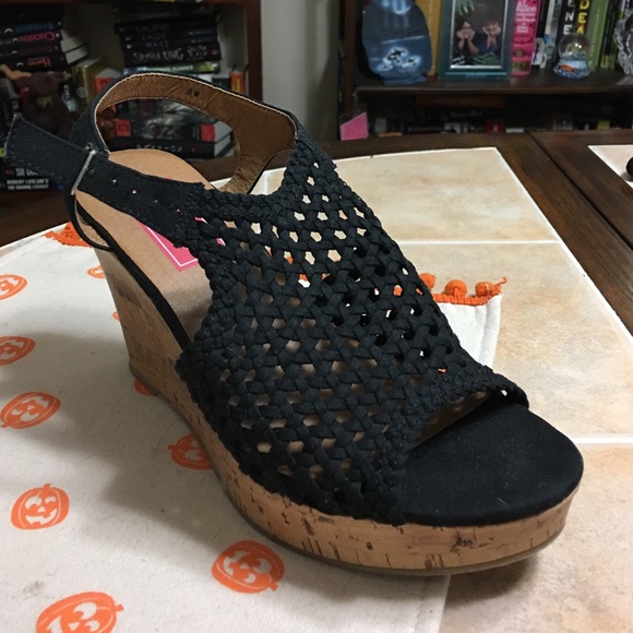 Pop Brooke sling back open toe wedge Sandler