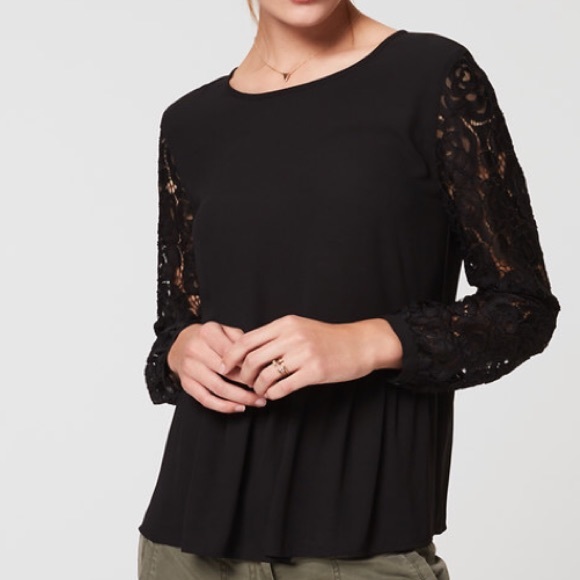 Black blouse with lace sleeves Clearance