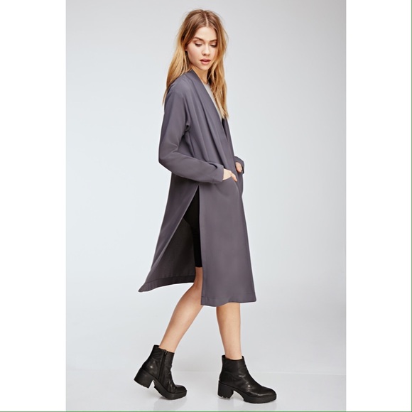 NWOT grey side slit long duster coat