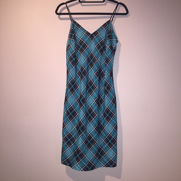 Michael Kors teal plaid double lined slip dress