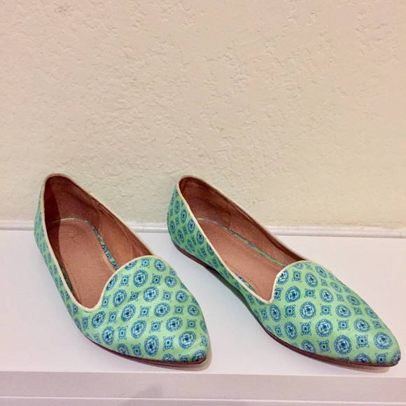 Joie Green + Blue Print Slip-On Flats
