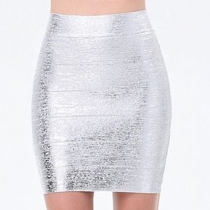 bebe brushed foil silver skirt