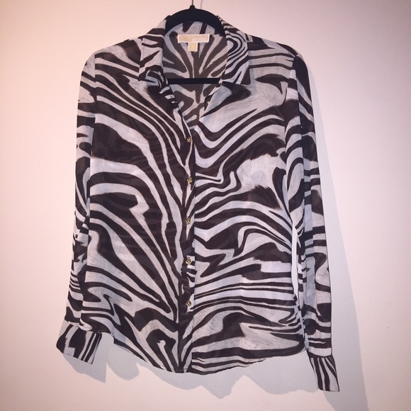 Michael Kors jungle print sheer l/s blouse